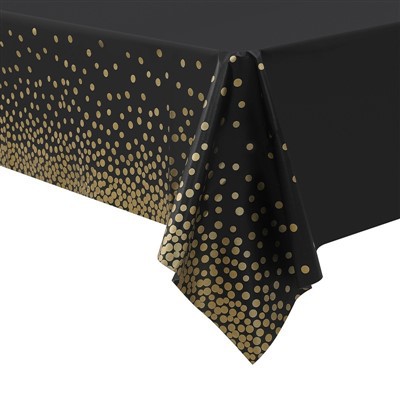 Mantel plateado con fondo negro para fiestas, mantel para festivales, resistente al agua, antiaceite, mantel dorado negro, fábrica