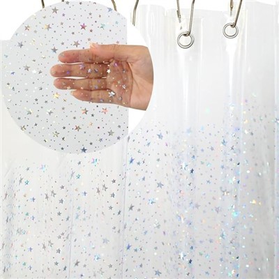 Cortina de ducha de baño de plástico transparente PEVA resistente al agua con ojales de Metal a prueba de herrumbre, cortina de ducha con diseño de estrella láser